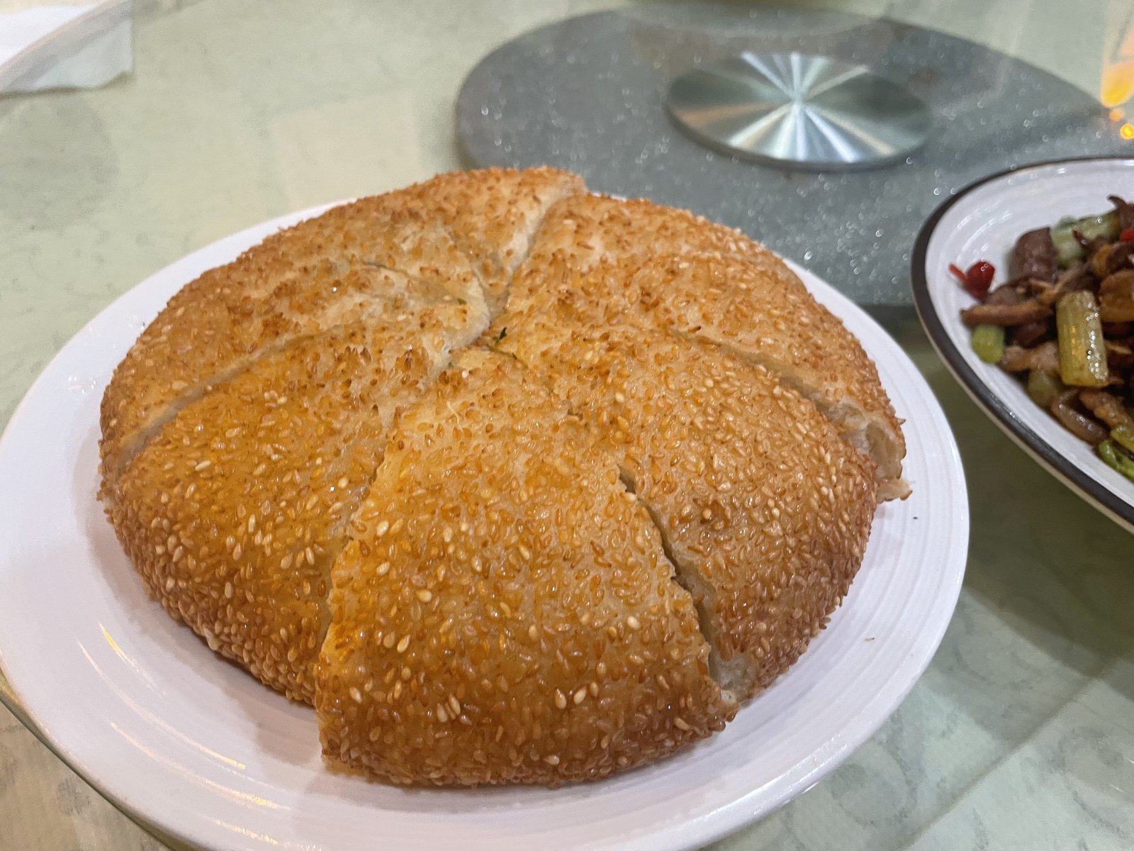 Sesame flatbread at Wojia Hunan Cuisine